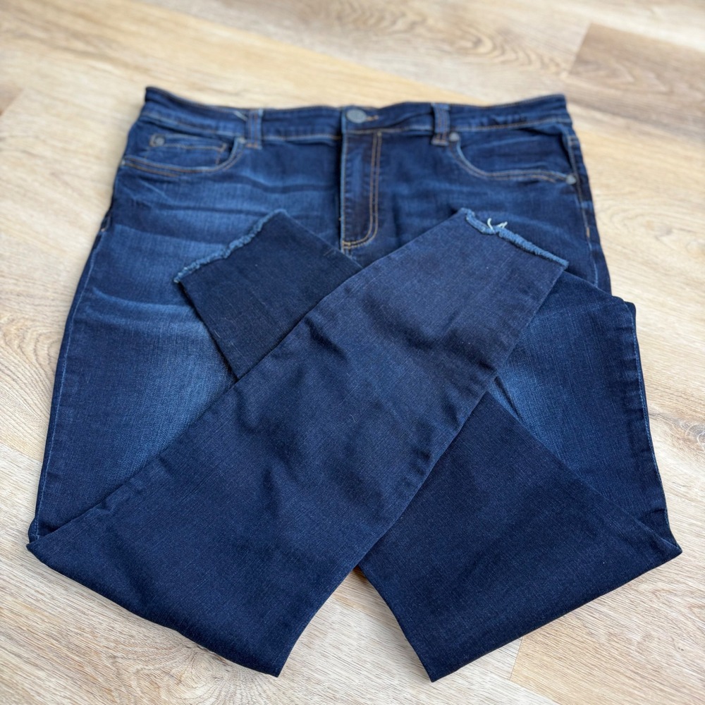 Kut from the Kloth Dark Wash Skinny Jeans Women Size‎ 16 Raw Hem Stretch Blend